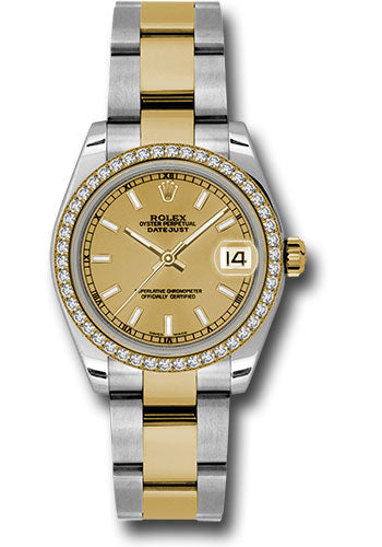*Pre-Owned* Rolex Steel and Yellow Gold Datejust 31 Watch - 46 Diamond Bezel - Champagne Index Dial - Oyster Bracelet