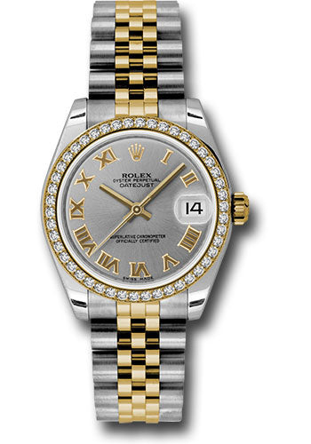 *Pre-Owned* Rolex Steel and Yellow Gold Datejust 31 Watch - 46 Diamond Bezel - Grey Roman Dial - Jubilee Bracelet