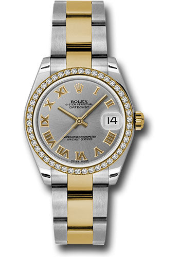 *Pre-Owned* Rolex Steel and Yellow Gold Datejust 31 Watch - 46 Diamond Bezel - Grey Roman Dial - Oyster Bracelet