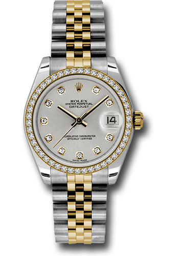 *Pre-Owned* Rolex Steel and Yellow Gold Datejust 31 Watch - 46 Diamond Bezel - Silver Diamond Dial - Jubilee Bracelet
