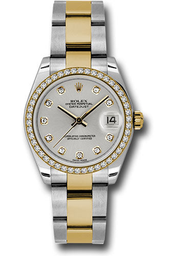 *Pre-Owned* Rolex Steel and Yellow Gold Datejust 31 Watch - 46 Diamond Bezel - Silver Diamond Dial - Oyster Bracelet