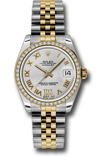 *Pre-Owned* Rolex Steel and Yellow Gold Datejust 31 Watch - 46 Diamond Bezel - Silver Diamond Roman Vi Roman Dial - Jubilee Bracelet