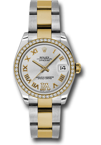 *Pre-Owned* Rolex Steel and Yellow Gold Datejust 31 Watch - 46 Diamond Bezel - Silver Diamond Roman Vi Roman Dial - Oyster Bracelet
