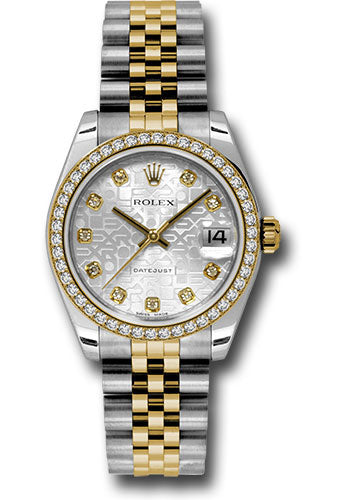 *Pre-Owned* Rolex Steel and Yellow Gold Datejust 31 Watch - 46 Diamond Bezel - Silver Jubilee Diamond Dial - Jubilee Bracelet