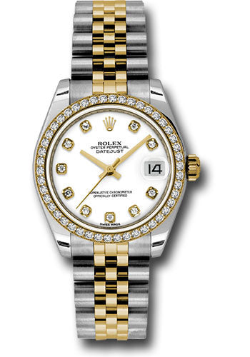 *Pre-Owned* Rolex Steel and Yellow Gold Datejust 31 Watch - 46 Diamond Bezel - White Diamond Dial - Jubilee Bracelet