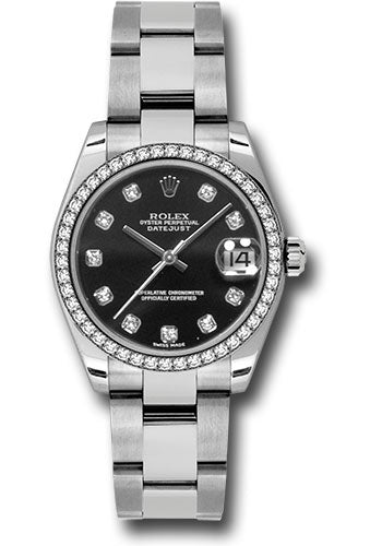 *Pre-Owned* Rolex Steel and White Gold Datejust 31 Watch - 46 Diamond Bezel - Black Diamond Dial - Oyster Bracelet