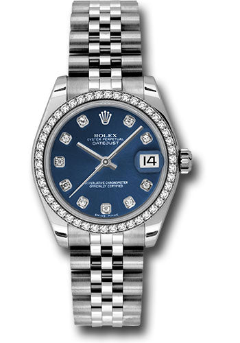 *Pre-Owned* Rolex Steel and White Gold Datejust 31 Watch - 46 Diamond Bezel - Blue Diamond Dial - Jubilee Bracelet