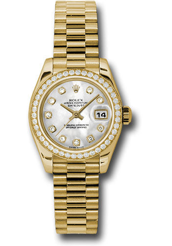 *Pre-Owned* Rolex Yellow Gold Lady-Datejust 26 Watch - 42 Diamond Bezel - Mother-Of-Pearl Diamond Dial - President Bracelet