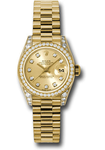 *Pre-Owned* Rolex Yellow Gold Lady-Datejust 26 Watch - 42 Diamond Bezel - Champagne Diamond Dial - President Bracelet