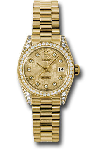 *Pre-Owned* Rolex Yellow Gold Lady-Datejust 26 Watch - 42 Diamond Bezel - Champagne Jubilee Diamond Dial - President Bracelet