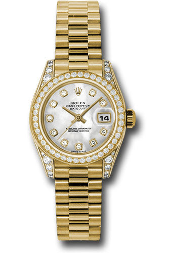 *Pre-Owned* Rolex Yellow Gold Lady-Datejust 26 Watch - 42 Diamond Bezel - Mother-Of-Pearl Diamond Dial - President Bracelet