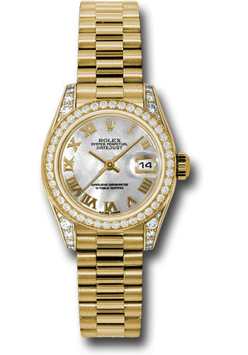 *Pre-Owned* Rolex Yellow Gold Lady-Datejust 26 Watch - 42 Diamond Bezel - Mother-Of-Pearl Roman Dial - President Bracelet