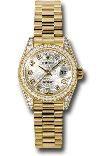 *Pre-Owned* Rolex Yellow Gold Lady-Datejust 26 Watch - 42 Diamond Bezel - Silver Jubilee Diamond Dial - President Bracelet