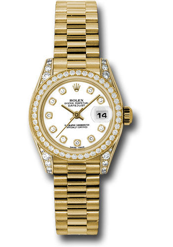 *Pre-Owned* Rolex Yellow Gold Lady-Datejust 26 Watch - 42 Diamond Bezel - White Diamond Dial - President Bracelet
