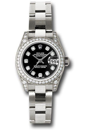 *Pre-Owned* Rolex White Gold Lady-Datejust 26 Watch - 42 Diamond Bezel - Black Diamond Dial - Oyster Bracelet