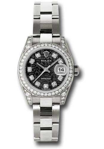 *Pre-Owned* Rolex White Gold Lady-Datejust 26 Watch - 42 Diamond Bezel - Black Jubilee Diamond Dial - Oyster Bracelet