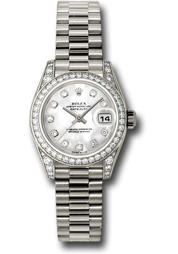 *Pre-Owned* Rolex White Gold Lady-Datejust 26 Watch - 42 Diamond Bezel - Mother-Of-Pearl Diamond Dial - President Bracelet
