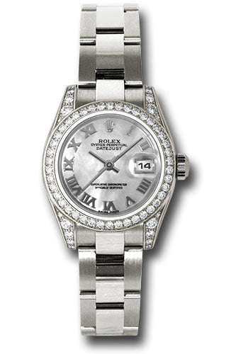 *Pre-Owned* Rolex White Gold Lady-Datejust 26 Watch - 42 Diamond Bezel - Dark Mother-Of-Pearl Roman Dial - Oyster Bracelet