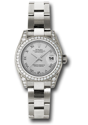 *Pre-Owned* Rolex White Gold Lady-Datejust 26 Watch - 42 Diamond Bezel - Silver Roman Dial - Oyster Bracelet
