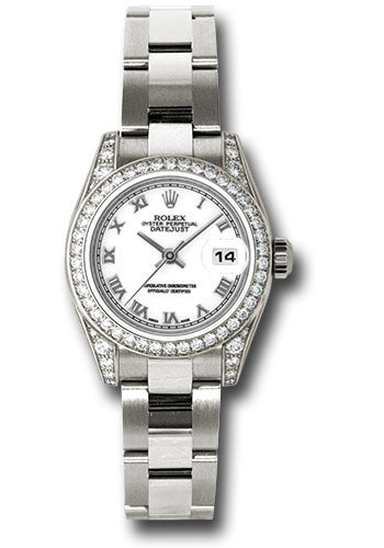 *Pre-Owned* Rolex White Gold Lady-Datejust 26 Watch - 42 Diamond Bezel - White Roman Dial - Oyster Bracelet