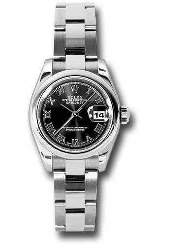 *Pre-Owned* Rolex Steel Lady-Datejust 26 Watch - Domed Bezel - Black Roman Dial - Oyster Bracelet