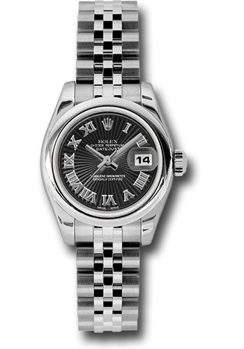 *Pre-Owned* Rolex Steel Lady-Datejust 26 Watch - Domed Bezel - Black Sunbeam Roman Dial - Jubilee Bracelet