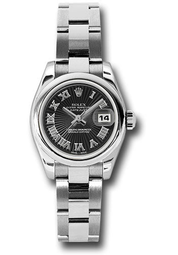 *Pre-Owned* Rolex Steel Lady-Datejust 26 Watch - Domed Bezel - Black Sunbeam Roman Dial - Oyster Bracelet