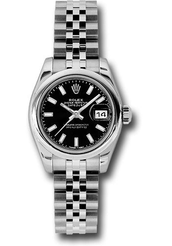 *Pre-Owned* Rolex Steel Lady-Datejust 26 Watch - Domed Bezel - Black Index Dial - Jubilee Bracelet