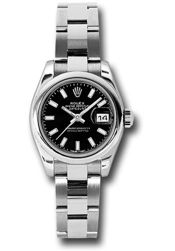 *Pre-Owned* Rolex Steel Lady-Datejust 26 Watch - Domed Bezel - Black Index Dial - Oyster Bracelet