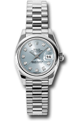 *Pre-Owned* Rolex Platinum Lady-Datejust 26 Watch - Domed Bezel - Glacier Blue Diamond Dial - President Bracelet