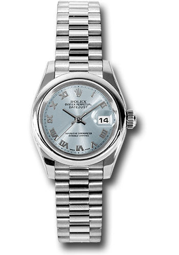 *Pre-Owned* Rolex Platinum Lady-Datejust 26 Watch - Domed Bezel - Glacier Blue Roman Dial - President Bracelet