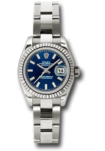 *Pre-Owned* Rolex White Gold Lady-Datejust 26 Watch - Fluted Bezel - Blue Index Dial - Oyster Bracelet