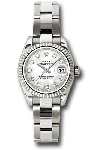 *Pre-Owned* Rolex White Gold Lady-Datejust 26 Watch - Fluted Bezel - Mother-Of-Pearl Diamond Dial - Oyster Bracelet