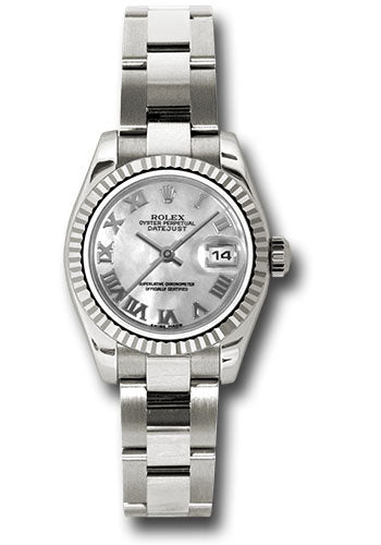 *Pre-Owned* Rolex White Gold Lady-Datejust 26 Watch - Fluted Bezel - Mother-Of-Pearl Roman Dial - Oyster Bracelet