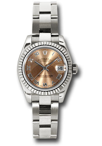 *Pre-Owned* Rolex White Gold Lady-Datejust 26 Watch - Fluted Bezel - Pink Roman Dial - Oyster Bracelet