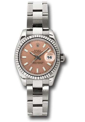 *Pre-Owned* Rolex White Gold Lady-Datejust 26 Watch - Fluted Bezel - Pink Index Dial - Oyster Bracelet