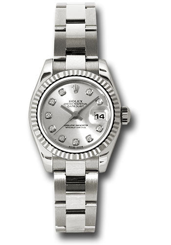 *Pre-Owned* Rolex White Gold Lady-Datejust 26 Watch - Fluted Bezel - Silver Diamond Dial - Oyster Bracelet