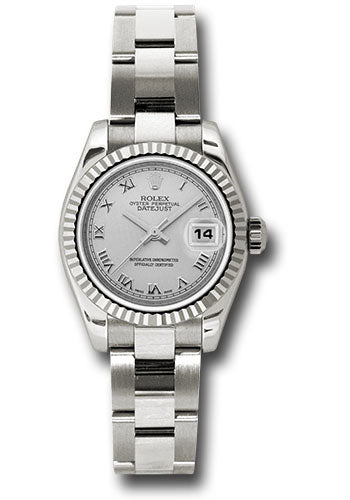 *Pre-Owned* Rolex White Gold Lady-Datejust 26 Watch - Fluted Bezel - Silver Roman Dial - Oyster Bracelet