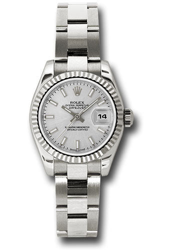 *Pre-Owned* Rolex White Gold Lady-Datejust 26 Watch - Fluted Bezel - Silver Index Dial - Oyster Bracelet
