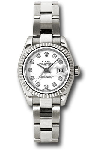*Pre-Owned* Rolex White Gold Lady-Datejust 26 Watch - Fluted Bezel - White Diamond Dial - Oyster Bracelet