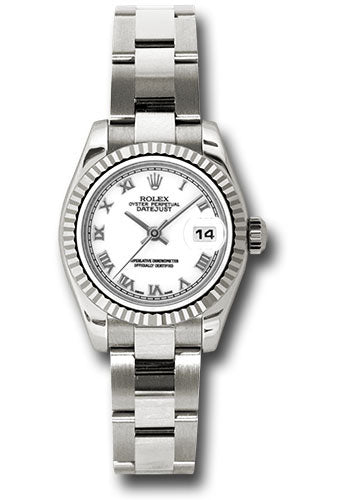 *Pre-Owned* Rolex White Gold Lady-Datejust 26 Watch - Fluted Bezel - White Roman Dial - Oyster Bracelet