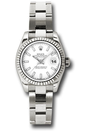 *Pre-Owned* Rolex White Gold Lady-Datejust 26 Watch - Fluted Bezel - White Index Dial - Oyster Bracelet