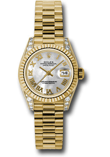 *Pre-Owned* Rolex Yellow Gold Lady-Datejust 26 Watch - Fluted Bezel - Mother-Of-Pearl Roman Dial - President Bracelet