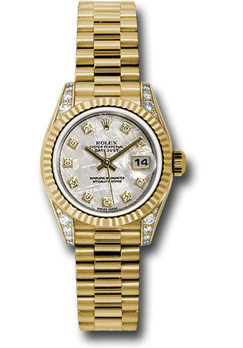 *Pre-Owned* Rolex Yellow Gold Lady-Datejust 26 Watch - Fluted Bezel - Meteorite Diamond Dial - President Bracelet