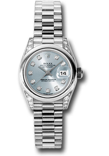 *Pre-Owned* Rolex Platinum Lady-Datejust 26 Watch - Domed Bezel - Glacier Blue Diamond Dial - President Bracelet