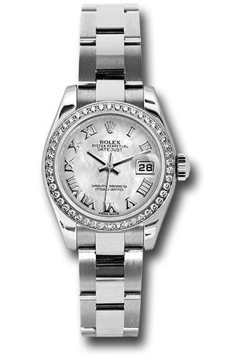 *Pre-Owned* Rolex Steel and White Gold Lady Datejust 26 Watch - 46 Diamond Bezel - White Mother-Of-Pearl Roman Dial - Oyster Bracelet