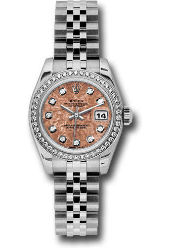 *Pre-Owned* Rolex Steel and White Gold Lady-Datejust 26 Watch - 46 Diamond Bezel - Pink Gold Crystal Diamond Dial - Jubilee Bracelet