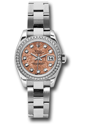 *Pre-Owned* Rolex Steel and White Gold Lady-Datejust 26 Watch - 46 Diamond Bezel - Pink Gold Crystal Diamond Dial - Oyster Bracelet