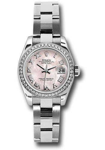*Pre-Owned* Rolex Steel and White Gold Lady Datejust 26 Watch - 46 Diamond Bezel - Pink Mother-Of-Pearl Roman Dial - Oyster Bracelet