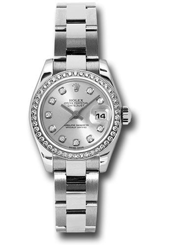 *Pre-Owned* Rolex Steel and White Gold Lady Datejust 26 Watch - 46 Diamond Bezel - Silver Diamond Dial - Oyster Bracelet
